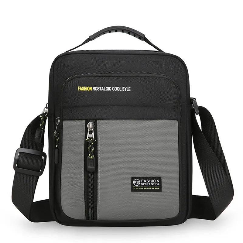 Men's casual nylon messenger crossbody bag in black, blue, gray, or green colours