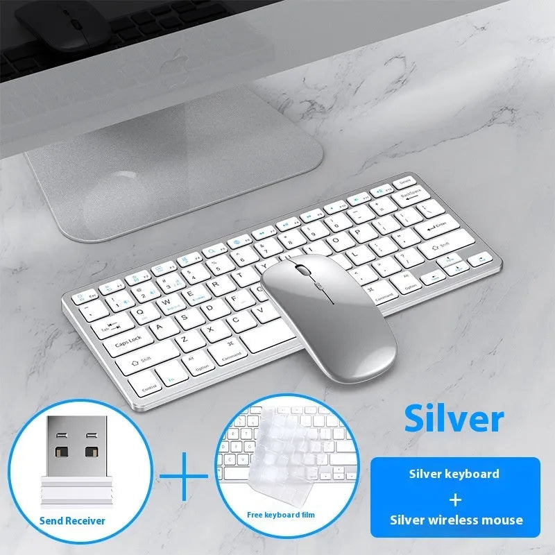 Ultra-thin wireless keyboard and mouse set in black, gun colour, or silver with receiver and keyboard cover