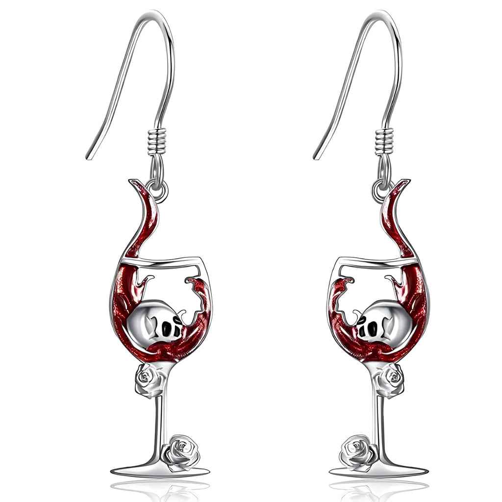 Zinc alloy skull wine glass earrings with electroplated finish geometric Halloween design