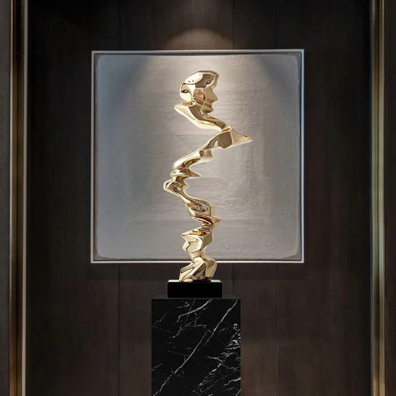 Modern abstract resin sculpture decoration in Ran Ran Rose gold, silver, or blue.
