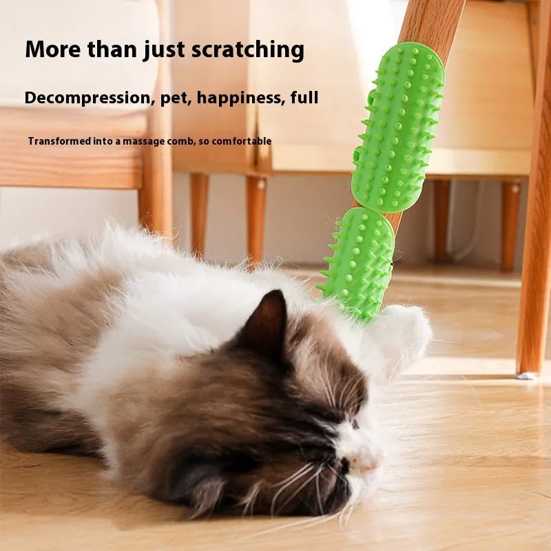 Silicone cat grooming comb with rounded teeth and adjustable strap in multiple colours