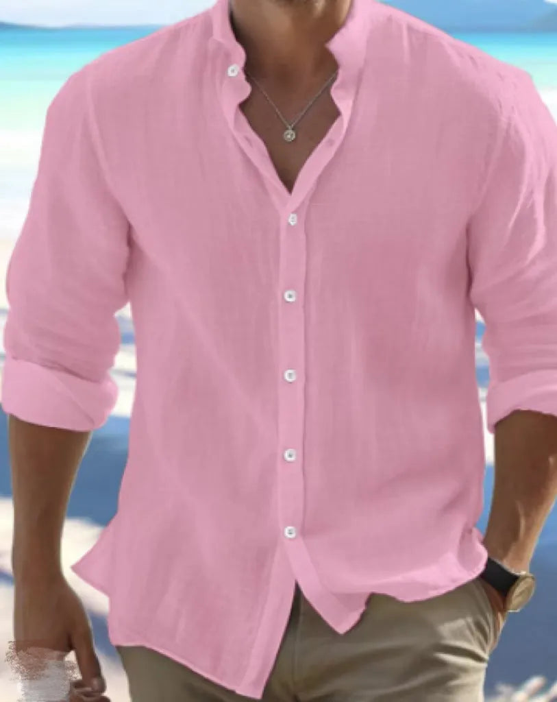 Men's casual button summer shirt in long-staple cotton, shown in a pullover style.