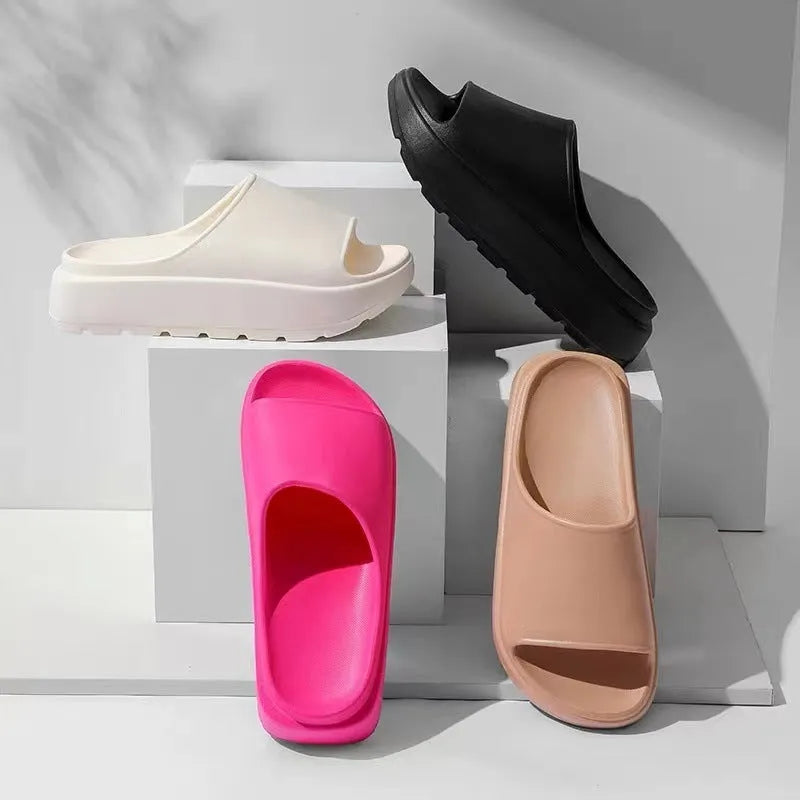 Women's fish mouth shoes slippers with thick 5.5cm EVA soles in beige, black, khaki, rose red colours