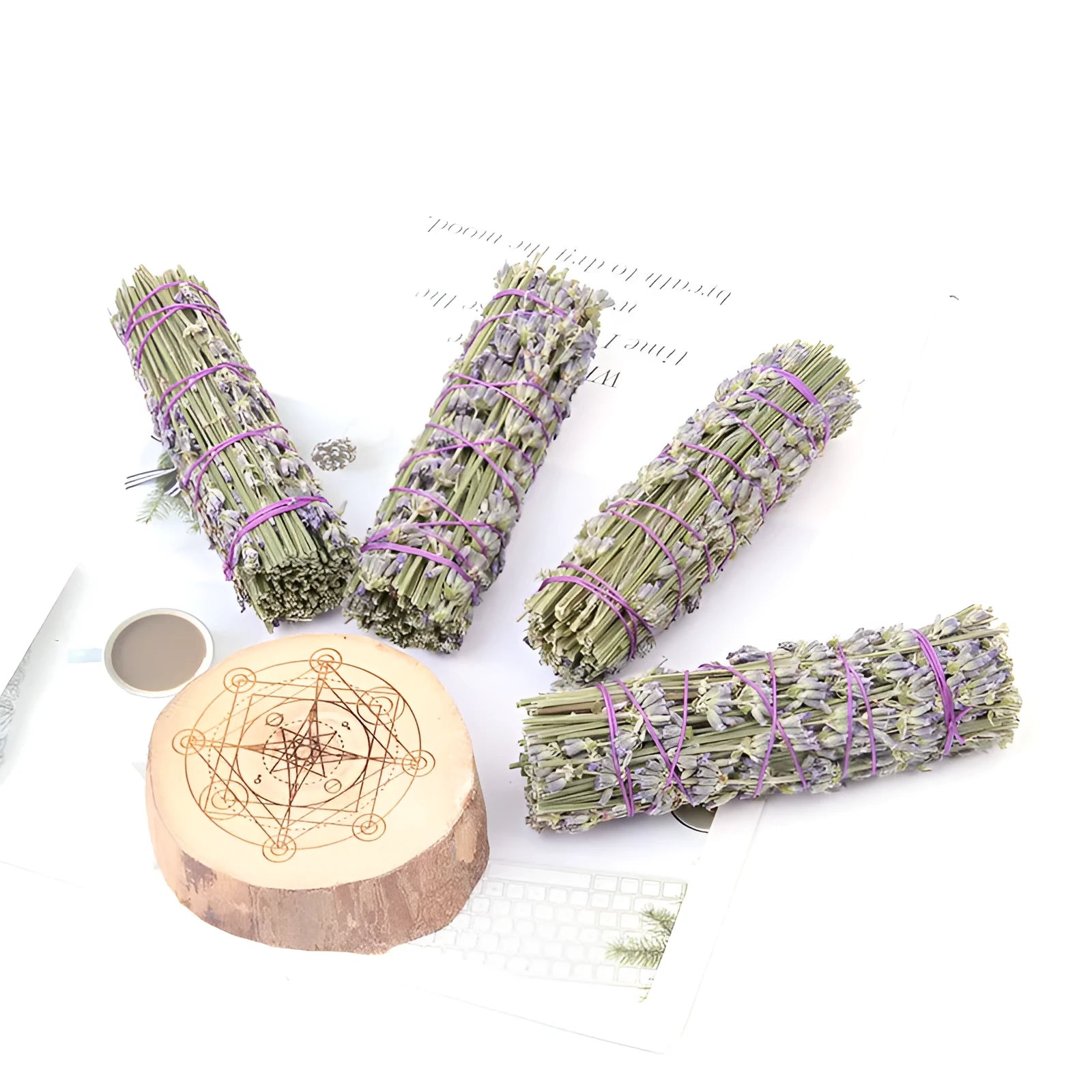 Natural dried lavender buds on a bamboo aromatherapy stick for air freshening.