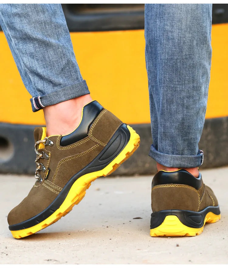 Bronze coloured cowhide steel toe safety shoes with anti-skid sole