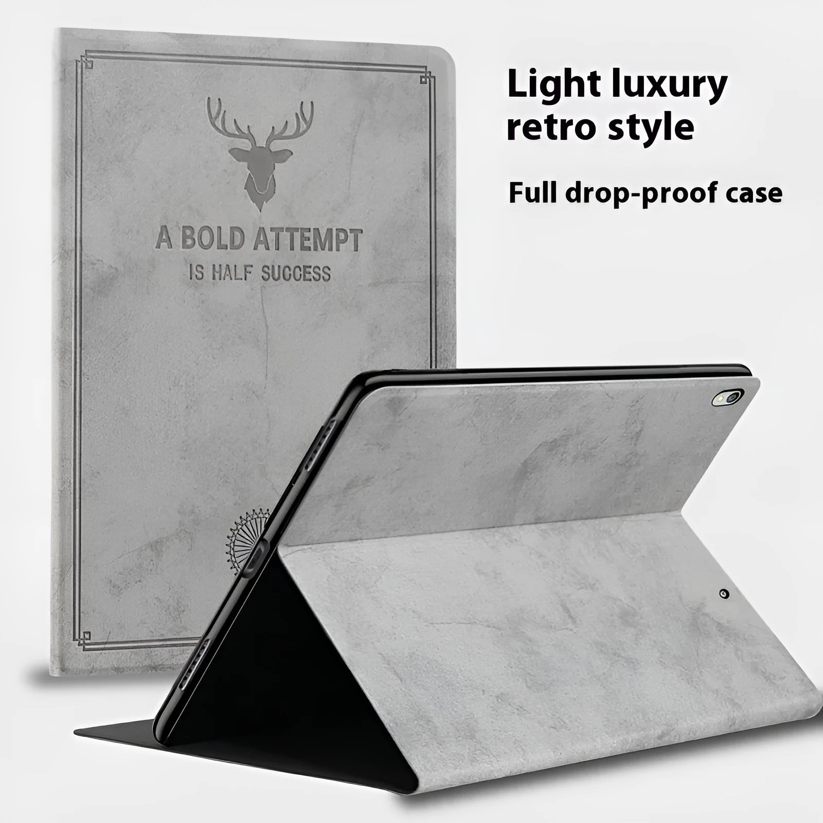 Deer soft shell clamshell iPad protective case in TPU leather shown in one of four Elk colour options.
