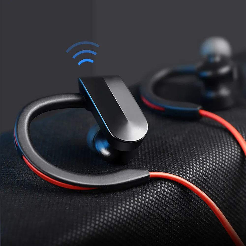 Wireless neckband Bluetooth earphones showing black colour variant with USB charging cable