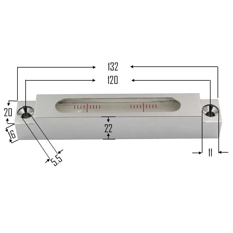 Metal and glass mini spirit level measuring 132mm for machine tool calibration