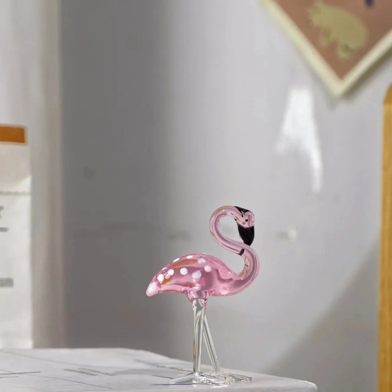 Pink crystal flamingo decorative craft ornament for home hall table display
