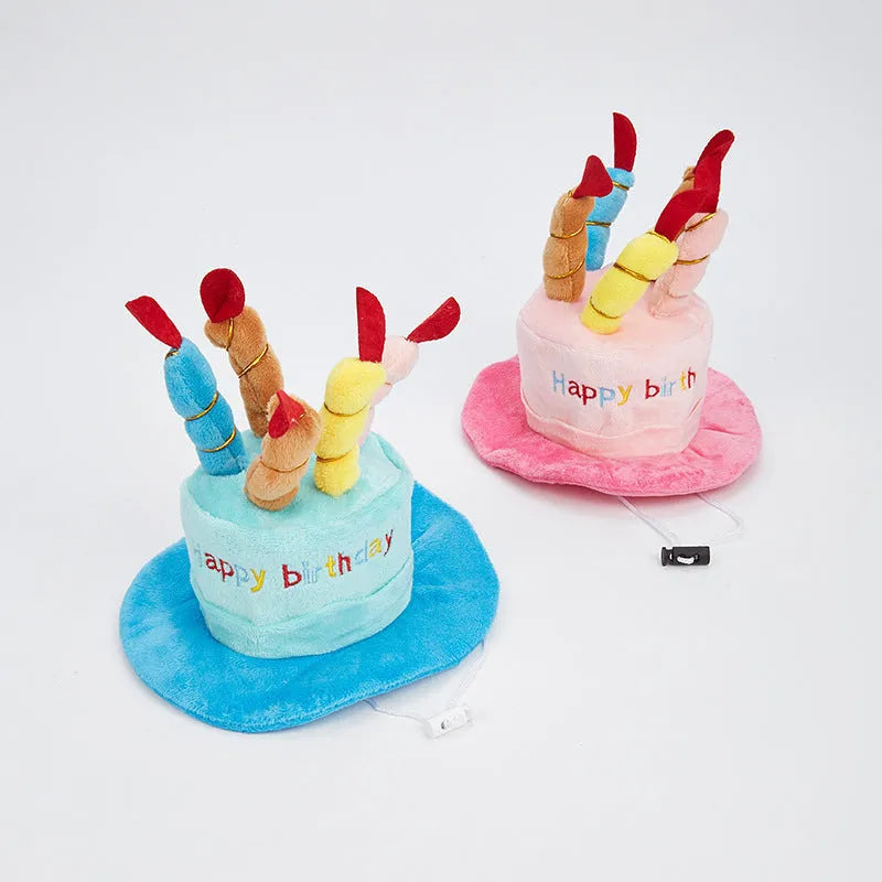 Blue adjustable fabric dog birthday hat for small pet celebrations