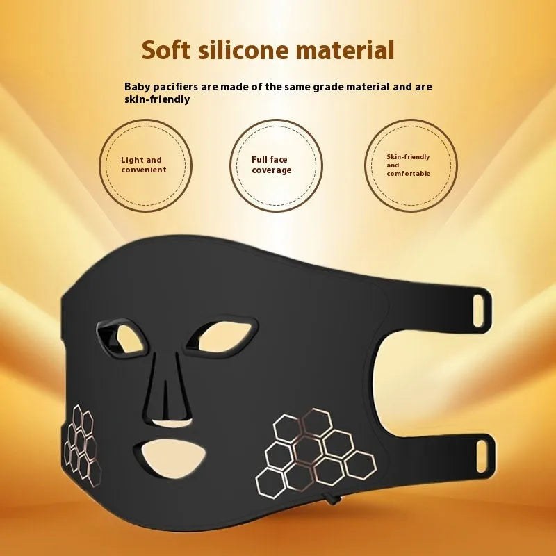Black LED photon therapy face mask for home skin care treatment.