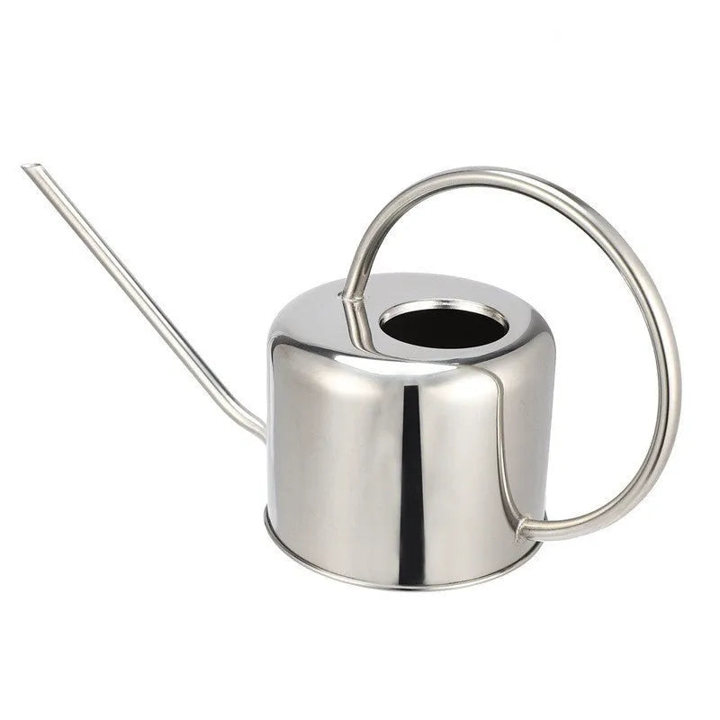 Stainless steel 2 litre watering can with a long spout, shown in black, gold, and silver colour options.