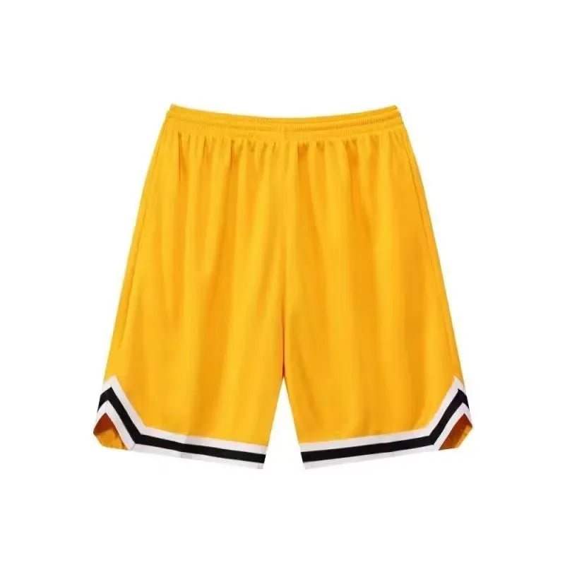 Men's loose-fit polyester sports shorts in various colours with elastic waistband