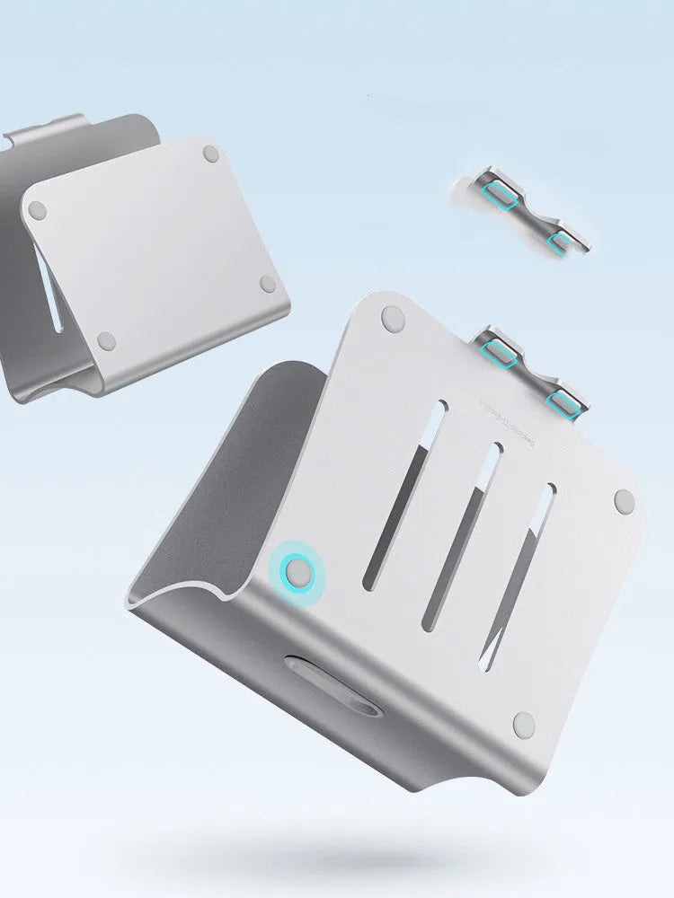 Aluminium notebook cooling bracket with rotary adjustment in silver colour option
