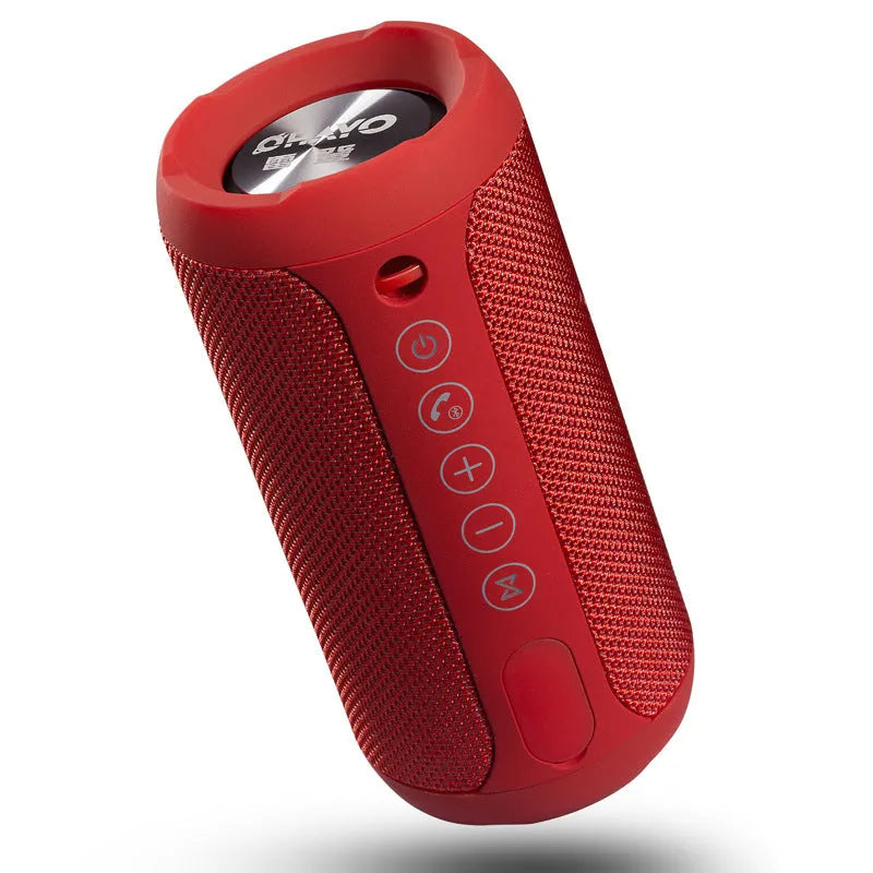 Waterproof outdoor Bluetooth speaker in black, camouflage, grey, or red colour options.