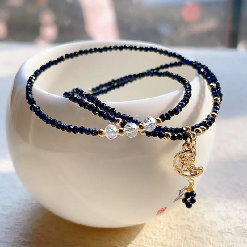 Blue sand stone three-ring bracelet with multi-layer construction and cut design for women