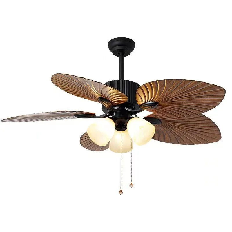 52-inch retro ceiling fan light with wooden blades and integrated lighting fixtures
