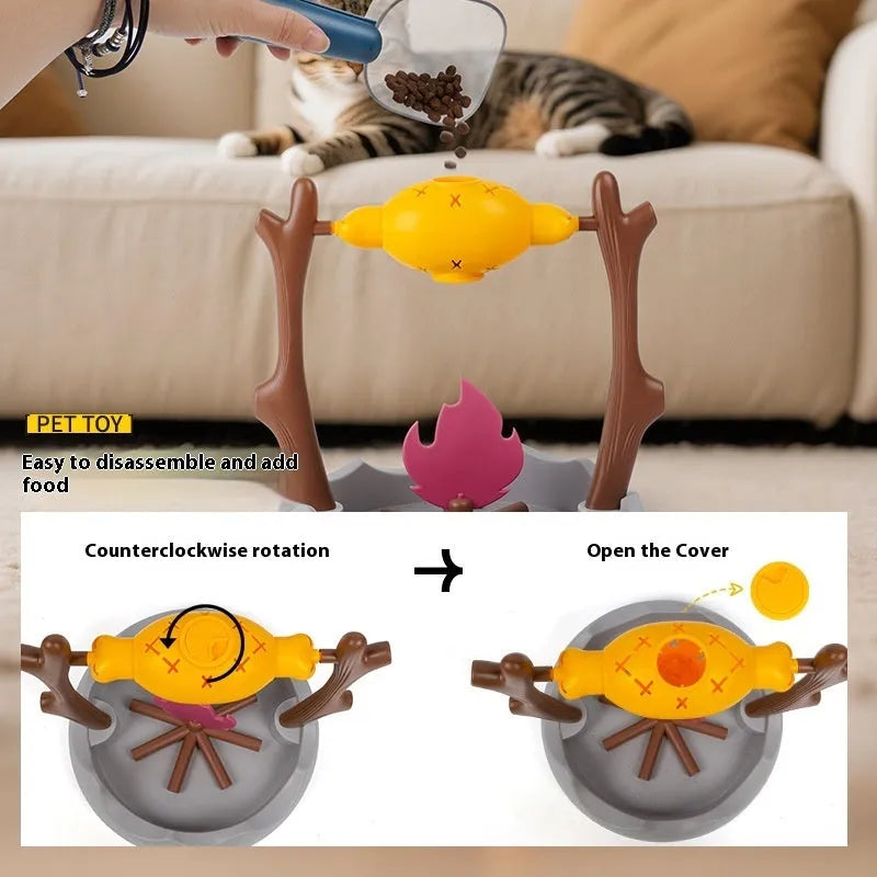 Tumbling cat food feeder with adjustable leakage holes made from ABS and PP plastics