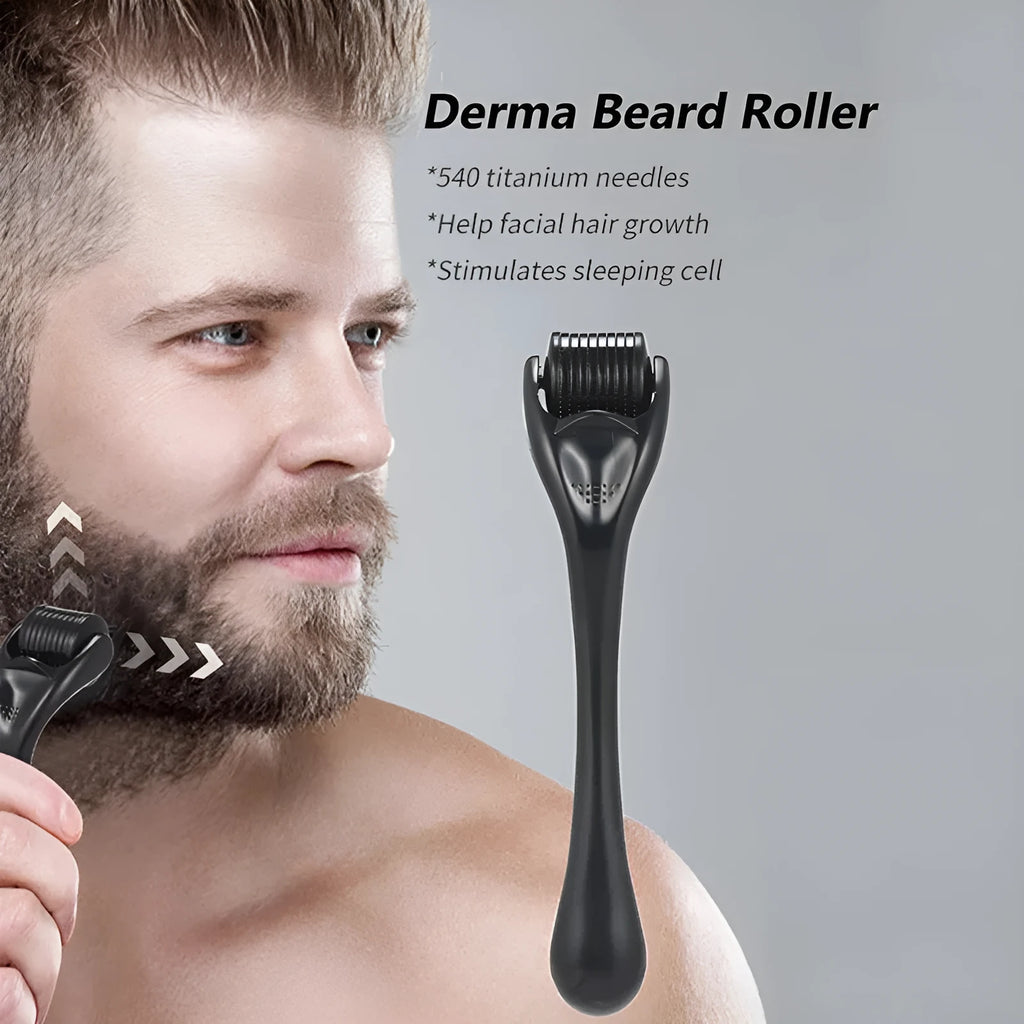 Black and purple derma rollers with titanium microneedles showing sizes from 0.20mm to 1.0mm