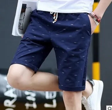 Men's thin cotton capri-length summer shorts with lace-up placket in various colours