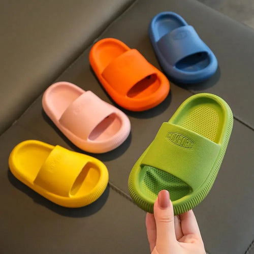 Children's mixed colour EVA slippers with non-slip soles in Blue, Green, Orange, Pink and Yellow options