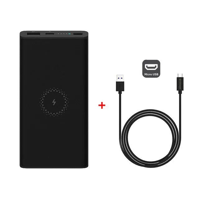 White large capacity 10000mAh power bank with USB port on a wooden table