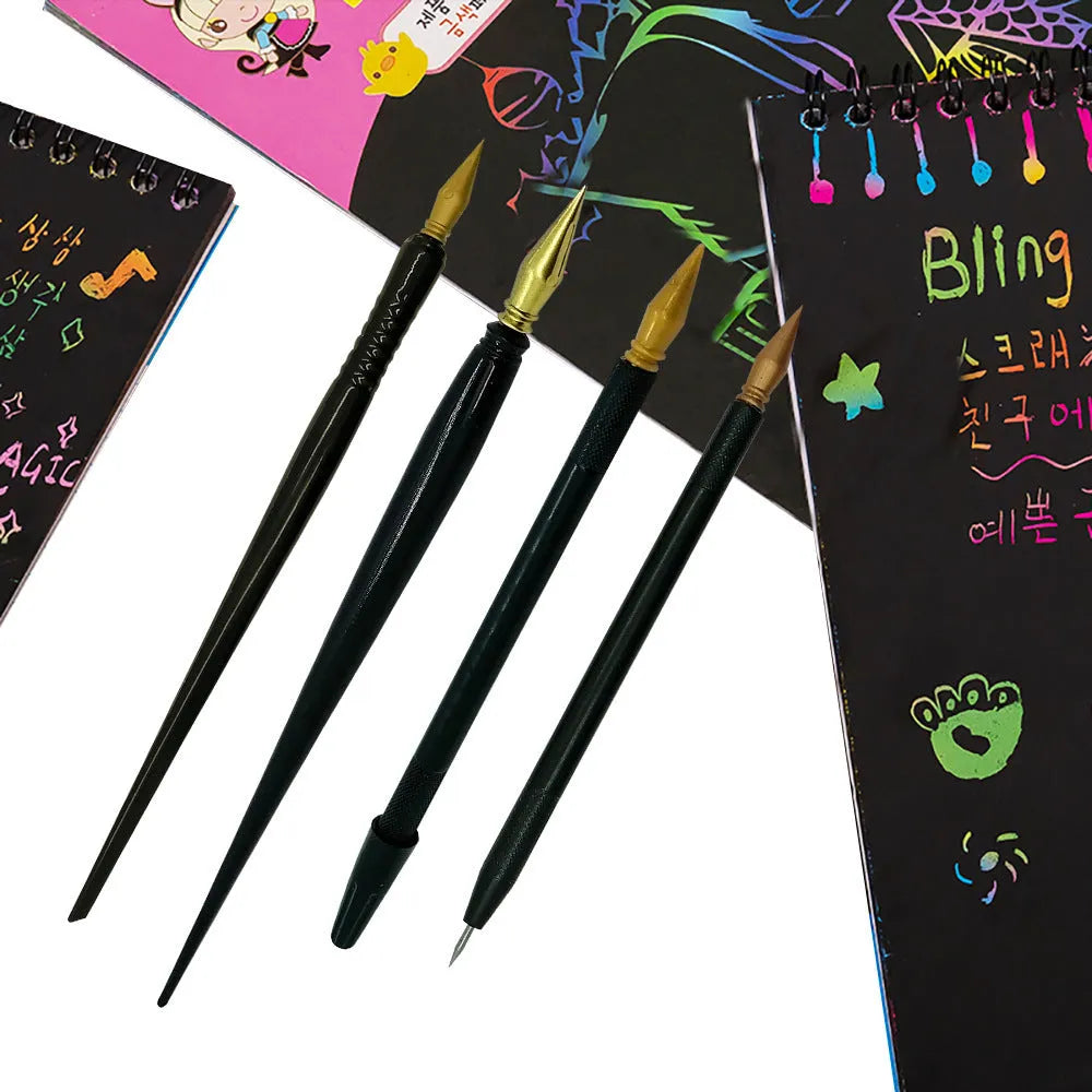 White scratch art pen with metal tip for children's crafts