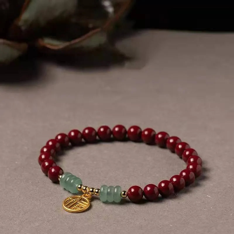 Gold cinnabar wave bracelet with copper beads, national style design