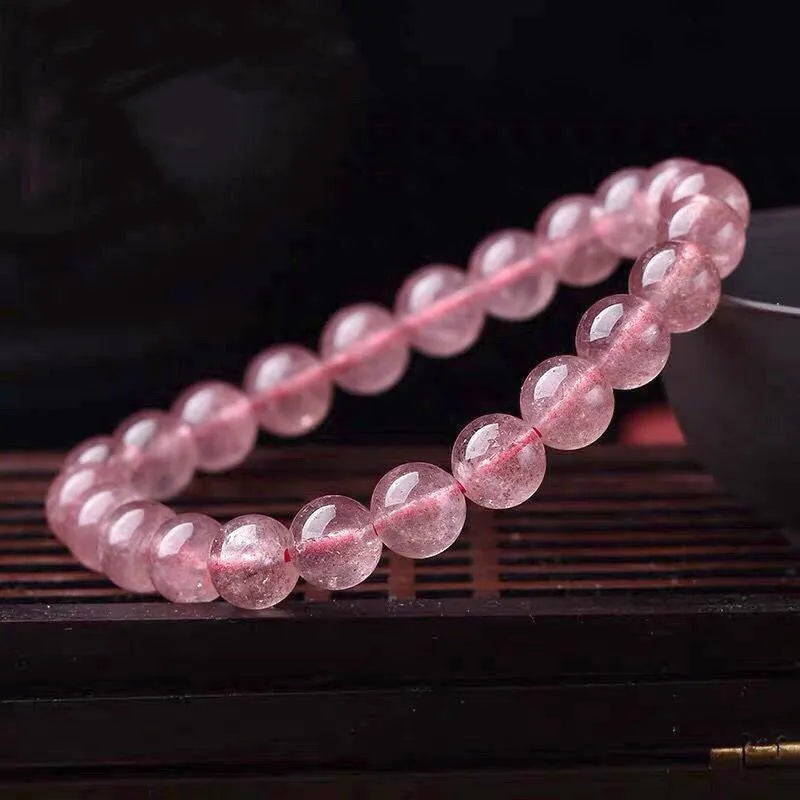Strawberry quartz crystal bracelet with polished beads in three size options