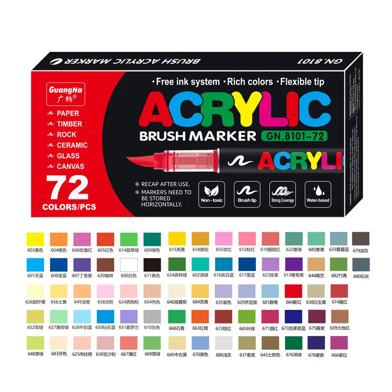 Straight acrylic marker pens with soft tips in multiple colours arranged by set size