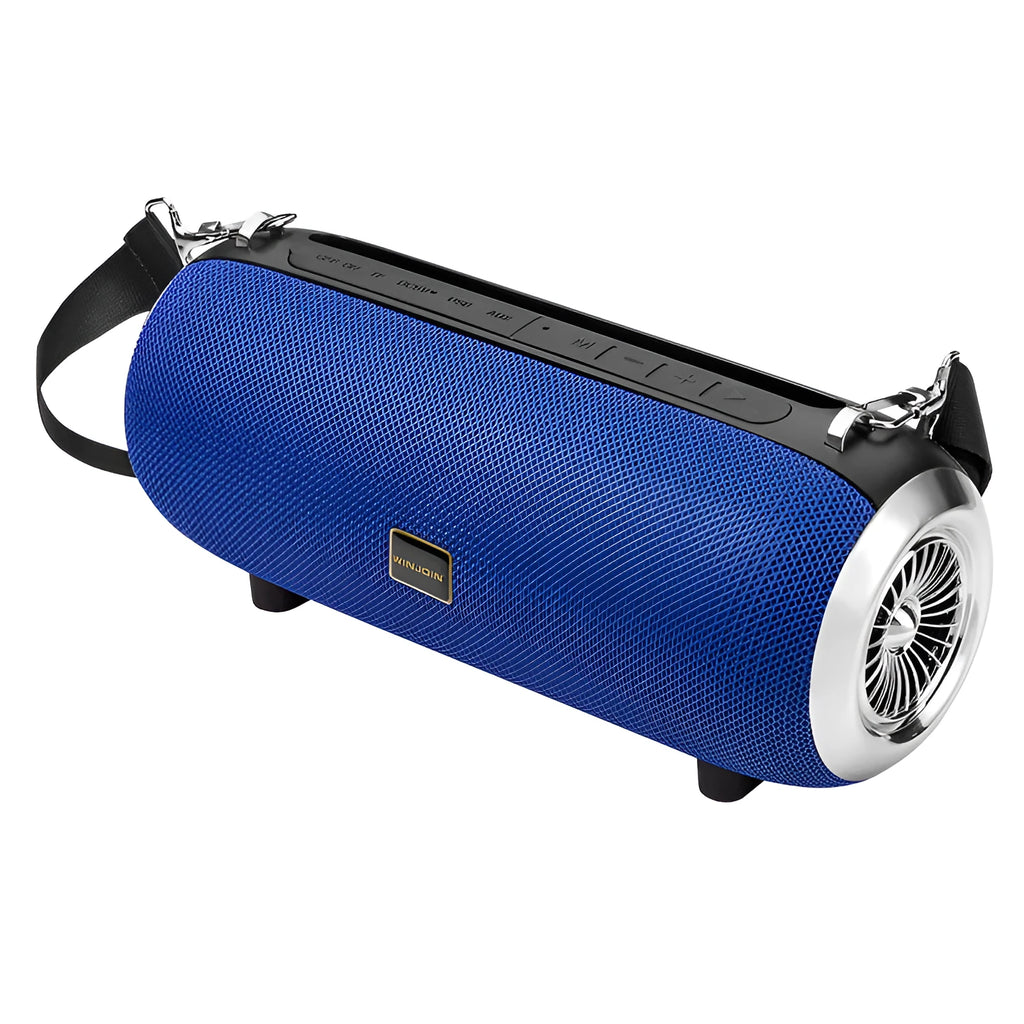 F666 mini square fabric Bluetooth speaker with shoulder strap in black, blue, camouflage, or red.