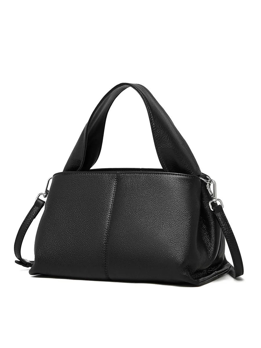 Genuine cowhide leather women's messenger bag in solid colour with double shoulder straps