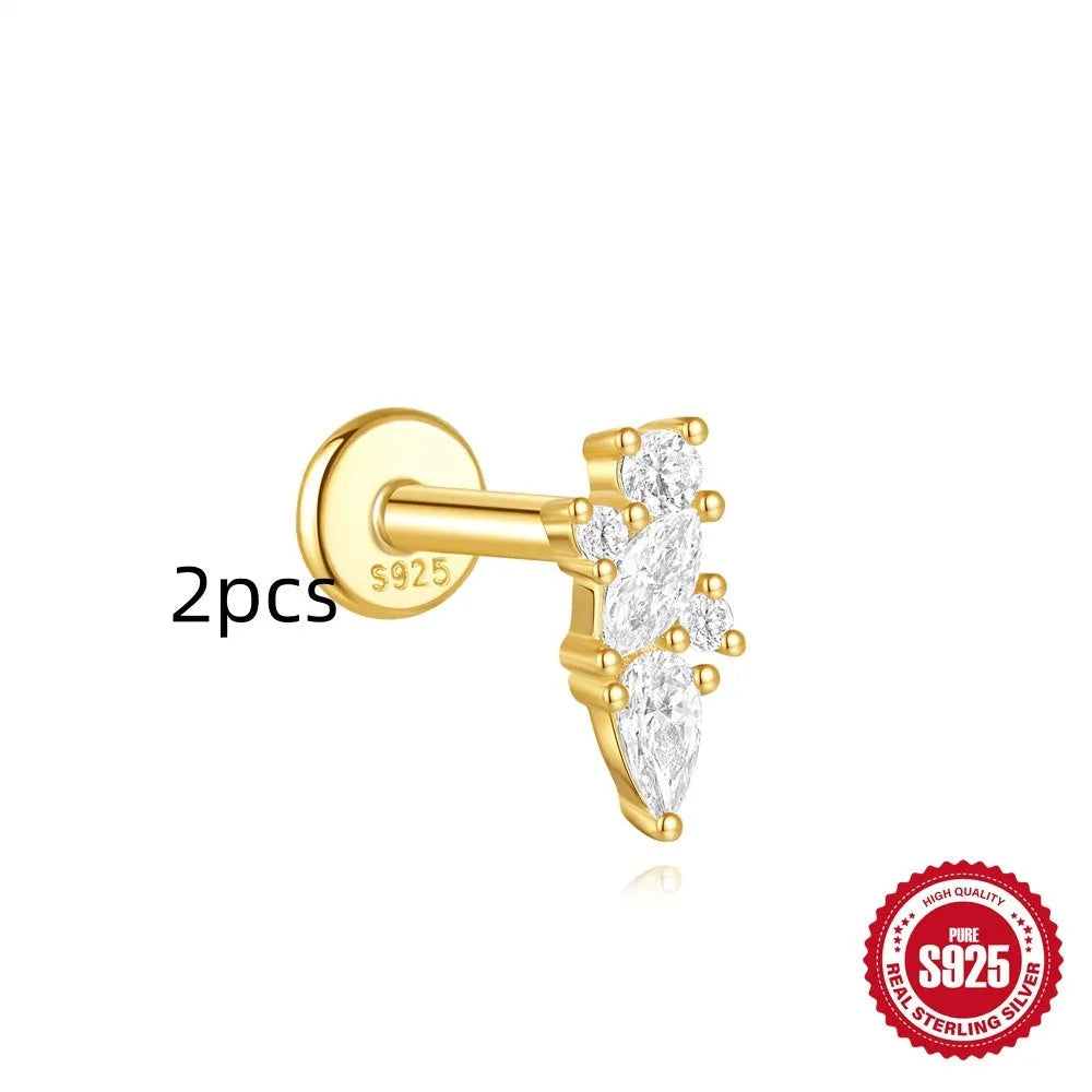 S925 sterling silver geometric kite-shaped earring with rhinestone chain tassel in a gold colour finish.