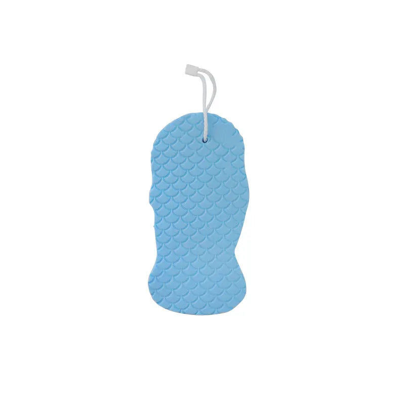 3D fish scale pattern bath sponge in white, grey, pink, or light blue colours for gentle body exfoliation