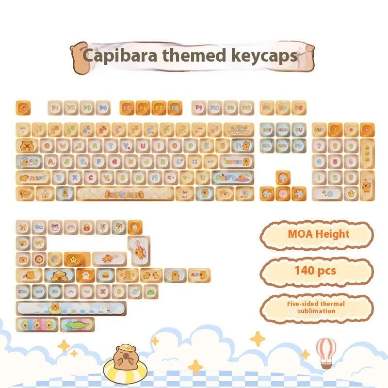 Sublimation printed cartoon pig party theme keycap set for mechanical keyboard.