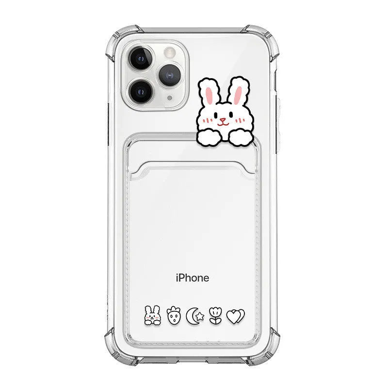Transparent cartoon design phone case with card holder for Apple iPhone models