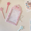 PVC plastic card holder with strawberry plaid pattern measuring 7.6 by 13.6 centimetres