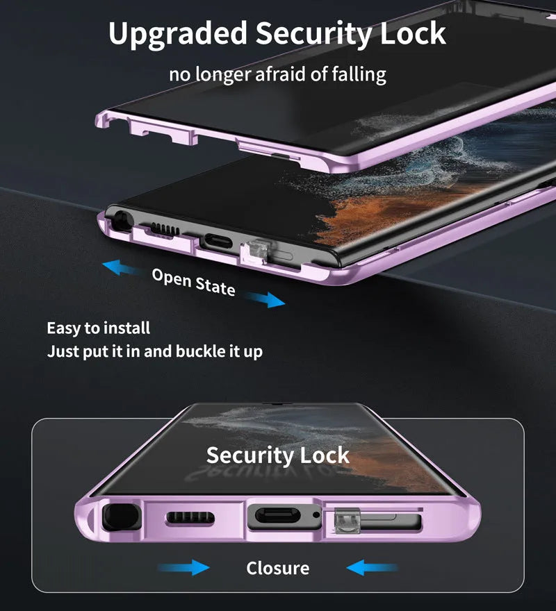 Samsung S24 Ultra phone case with integrated mirror and magnetic back in multiple colour options.