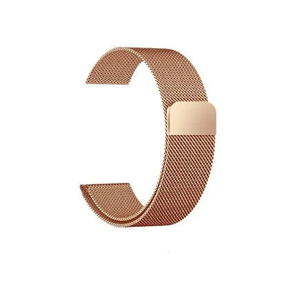 Stainless steel watch strap showing silver, black, gold, and rose gold colour options