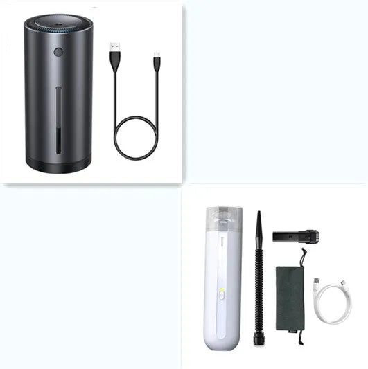 Baseus handheld wireless car vacuum cleaner in black, white, or green with blowing hose attachment