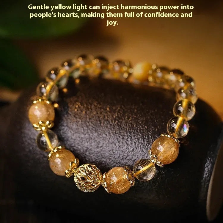 Women's artificial crystal citrine lucky bracelet in retro style with electroplated colour finish