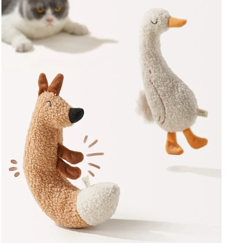 Cartoon fox and duckling plush dog toys with bite-resistant teddy velvet fabric