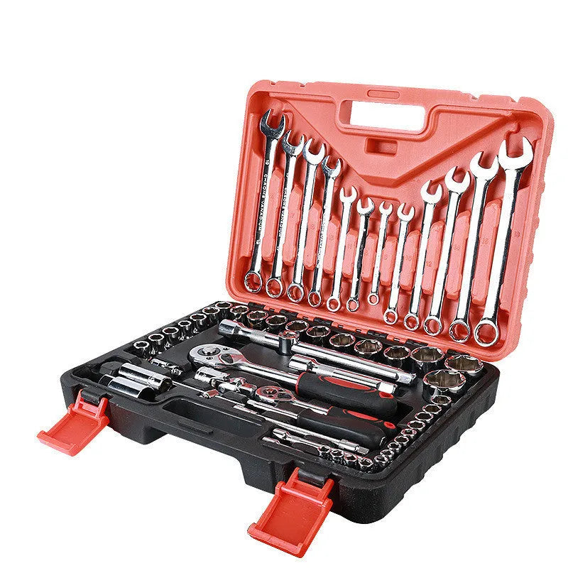 61-piece chrome vanadium steel auto repair socket and wrench set in a storage box