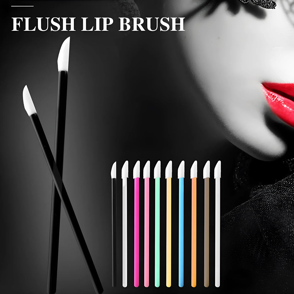 Disposable lip brush applicators with flocked heads in multiple handle colours on white background