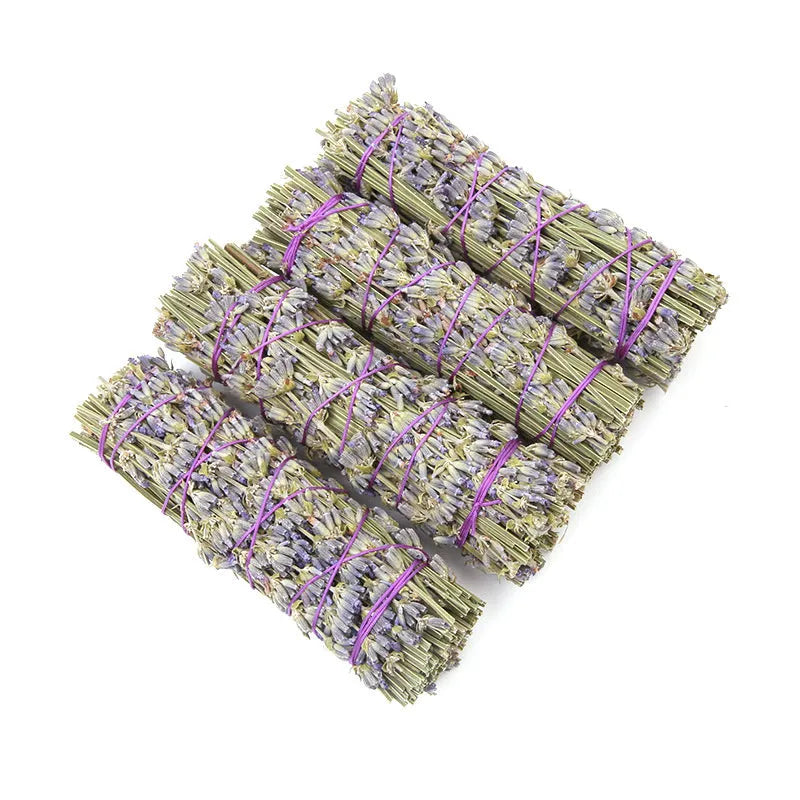 Natural dried lavender buds on a bamboo aromatherapy stick for air freshening.