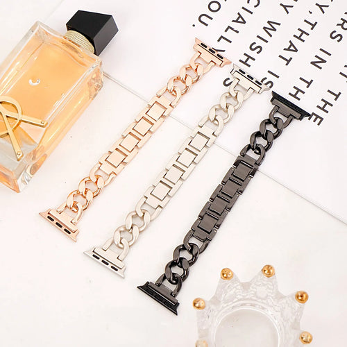 Denim chain metal Apple Watch strap in silver, black, gold, rose gold and Starlight colour options