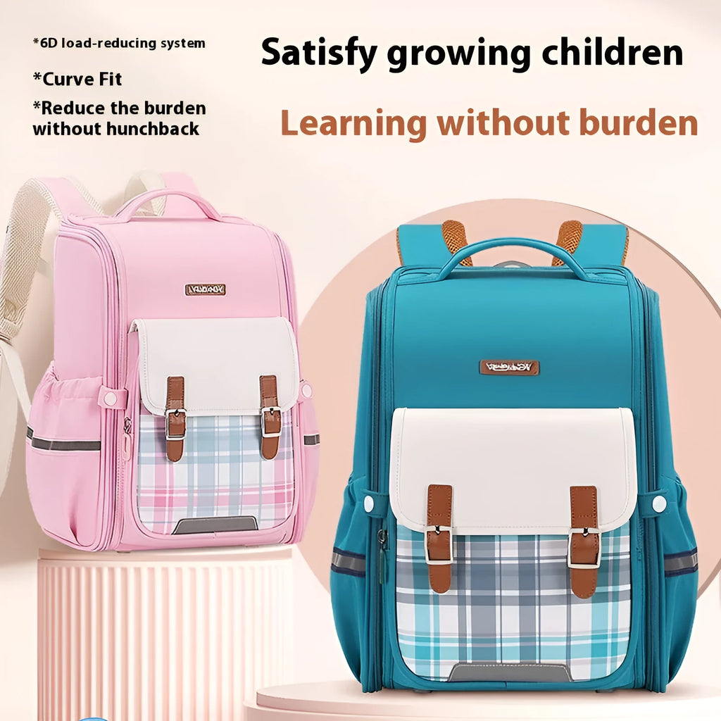 Lightweight Oxford cloth student school backpack in navy blue, designed for grades 5-6 with large capacity.