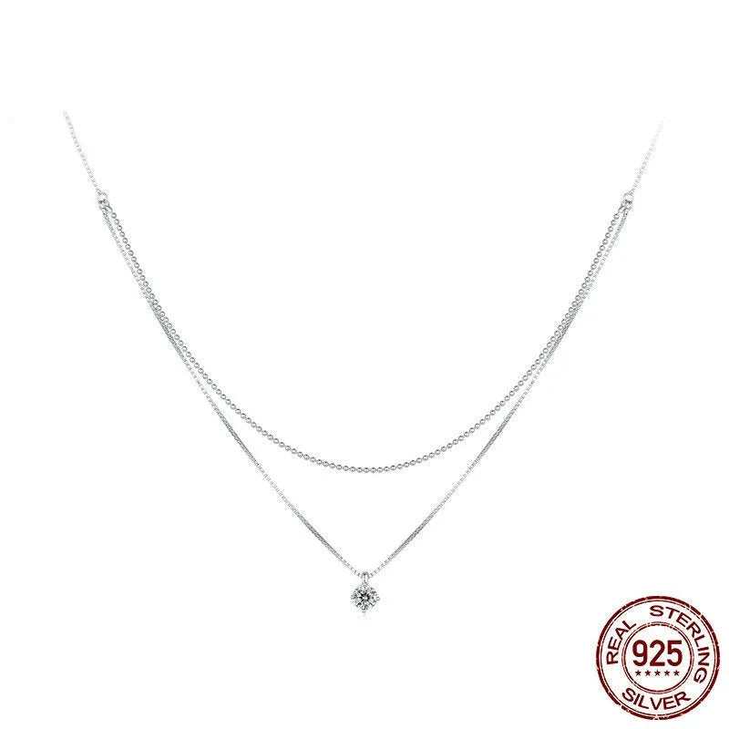 Silver colour double-layer necklace with pearl chain and pendant made from 925 sterling silver