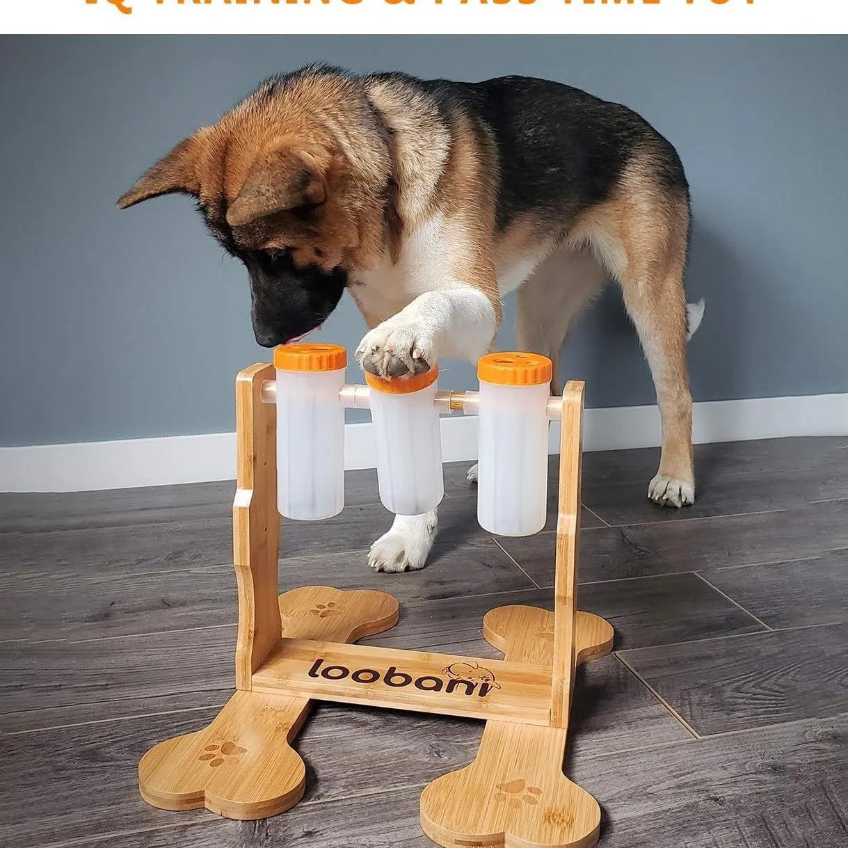 Wooden dog puzzle feeder interactive toy measuring 31x30x20cm for small medium dogs