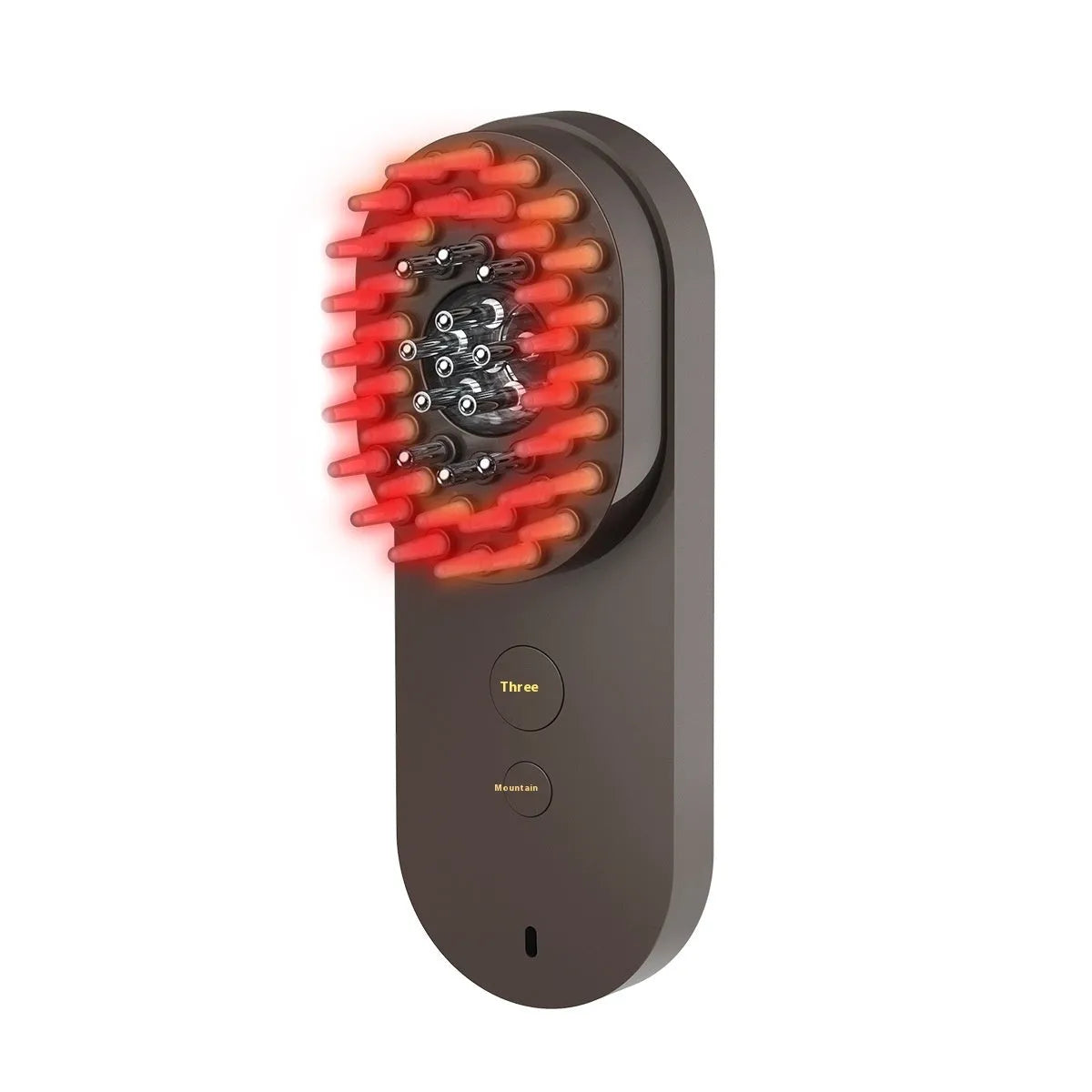 Pink and black smart massage comb with red light therapy for hair care, measuring less than 10cm